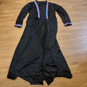 Gilead 3990 Long Robe Womens Medium Black Colorful Trim Lightweight Vintage